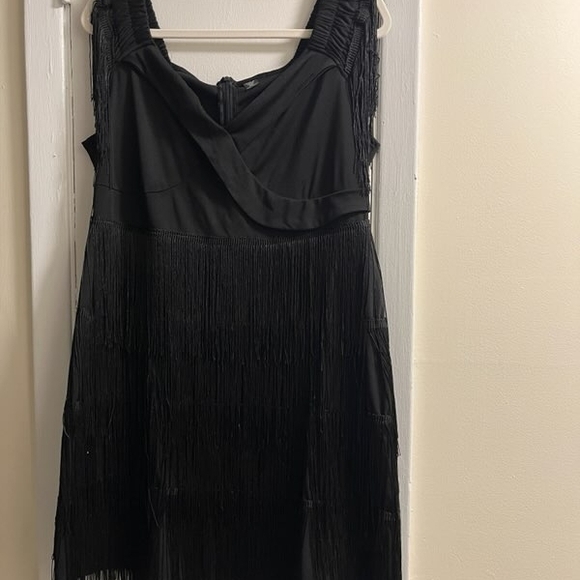 SHEIN Black Sexy Off Shoulders Gaspy Fringe Dress Size 2xl - Picture 2 of 8